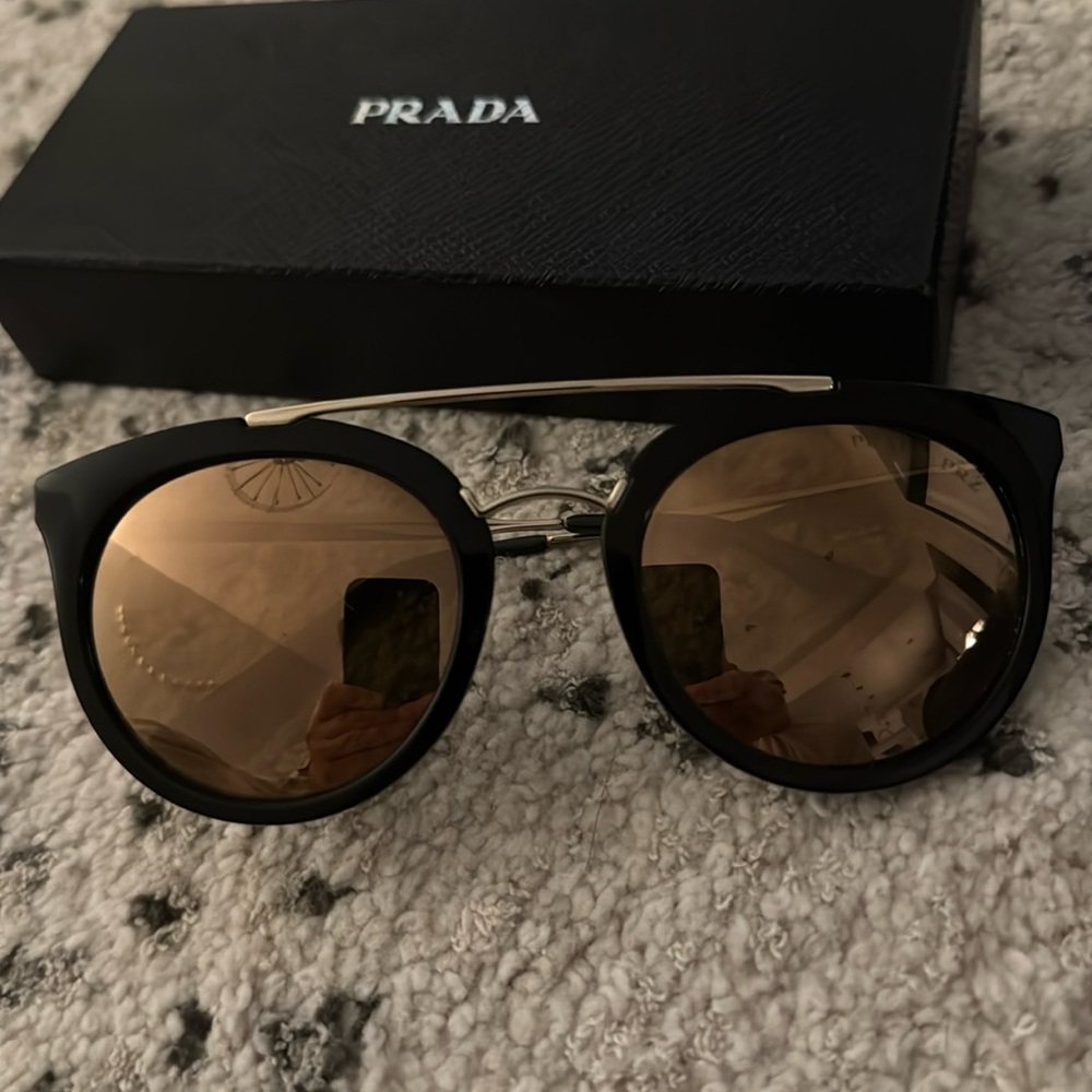 Prada Black and Gold Round Sunglasses
